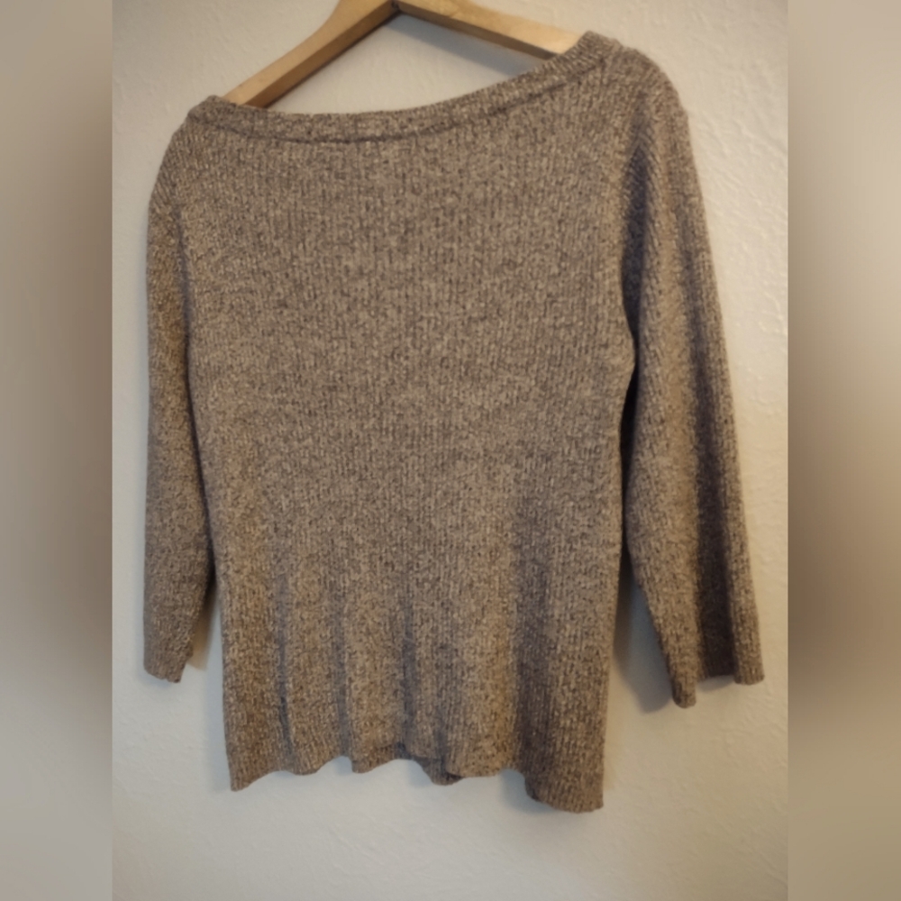 Erika Ribbed Knit Sweater with Bow Neckline - Boat Neck 3/4 Sleeves Petite Large - Picture 9 of 12